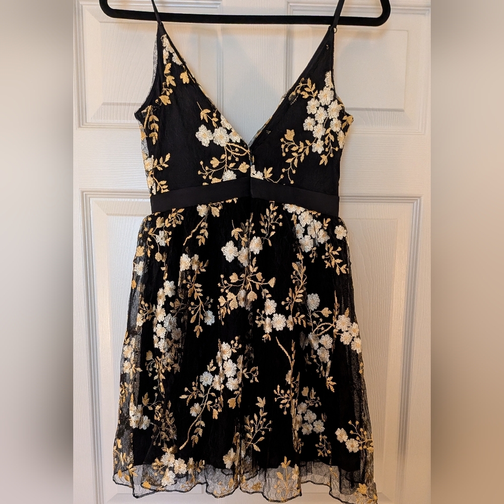 Express Black Dress with Gold and Cream Embroidery - Size 0
